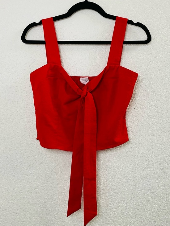 Tops - Sienna Sky Cherry Red Tie Front Smocked Back Crop Tank Top | Medium